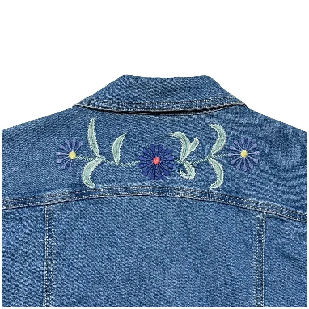 Coldwater Creek Embroidered Denim Jacket Women S Petite Boho Cottagecore Floral